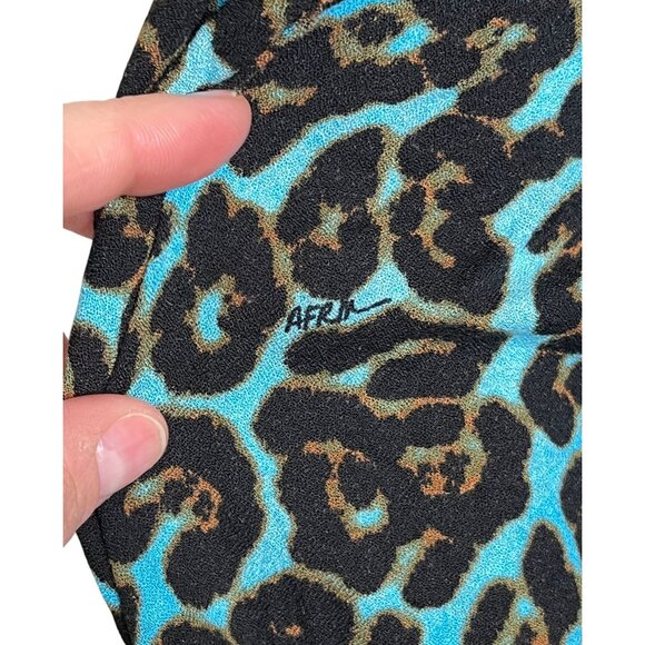 AFRM Blue Leopard Print Mini Dress Smocked Waist Long Sleeve Size SP Revolve - Picture 8 of 12